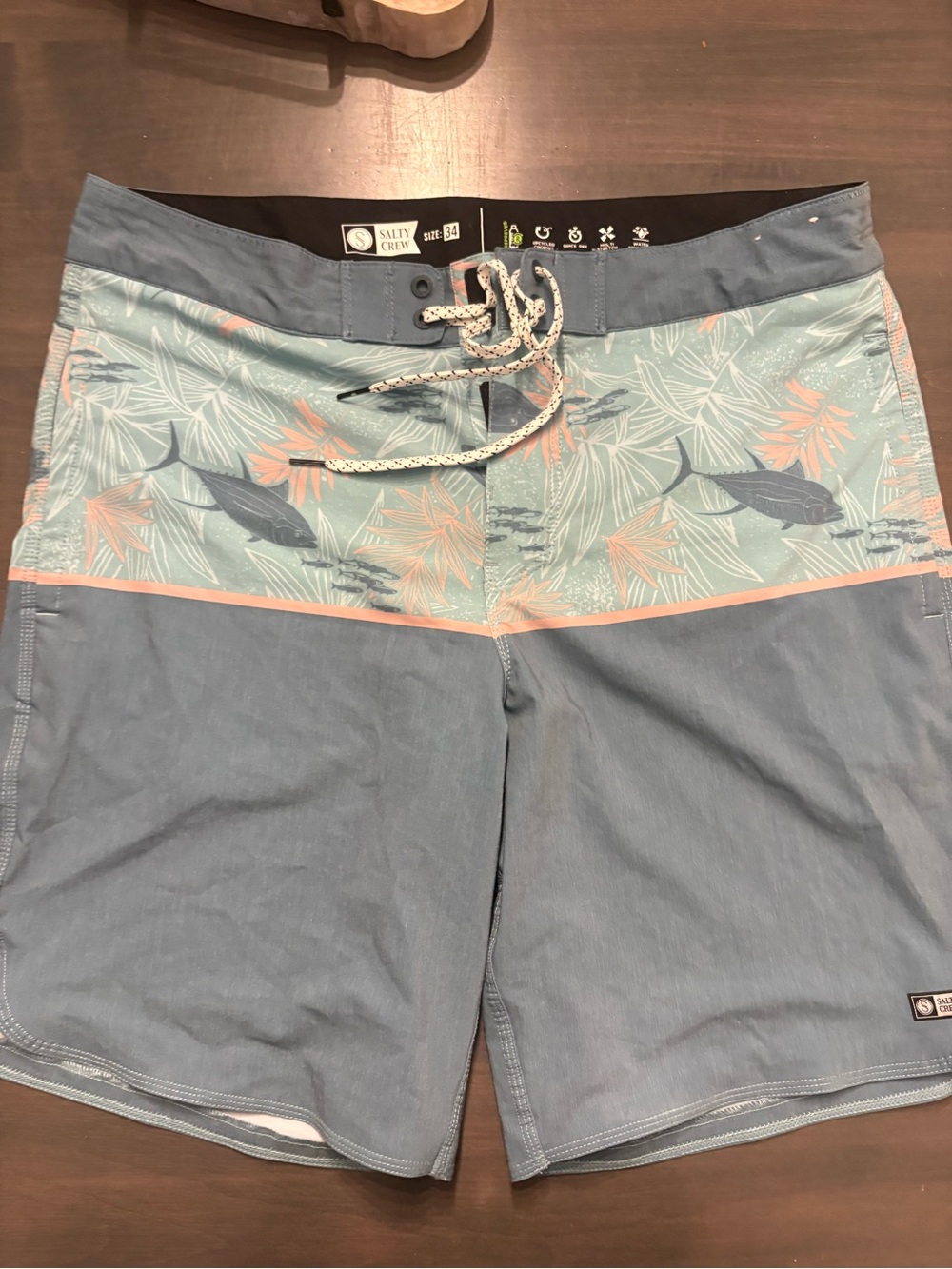 Salty Crew Blue & Light Teal Tropical Panel Swim Shorts
